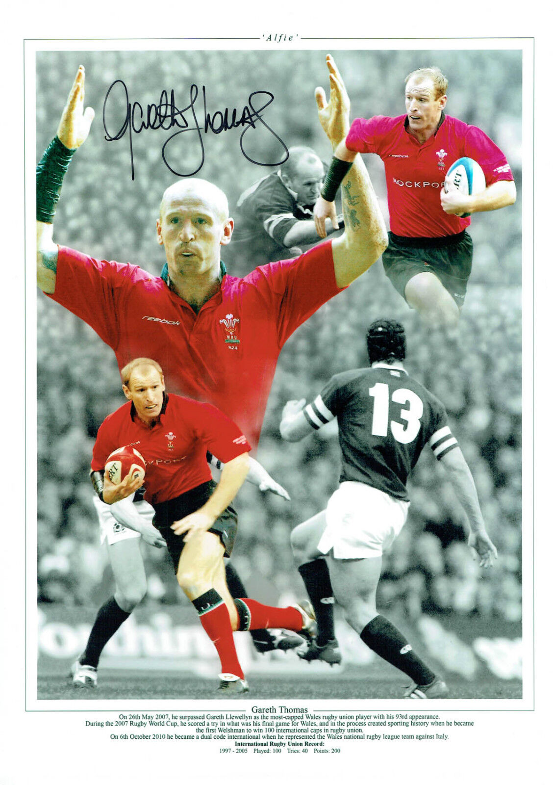 Gareth THOMAS Signed Autograph 16x12 Wales Welsh RUGBY Montage Photo Poster painting AFTAL COA