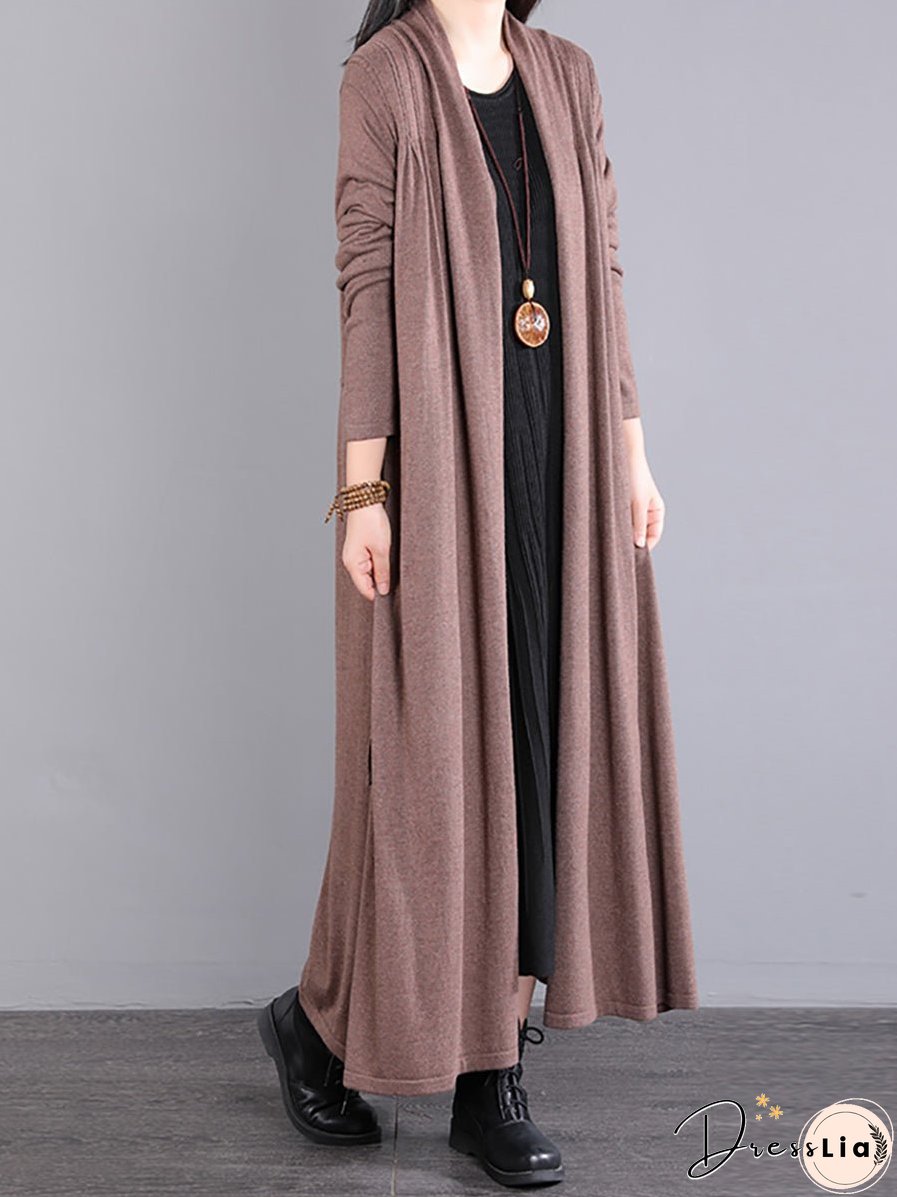 Women Autumn Loose Solid Long Knited Cardigans