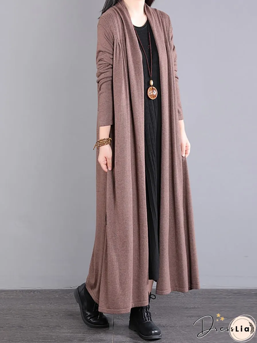 Women Autumn Loose Solid Long Knited Cardigans