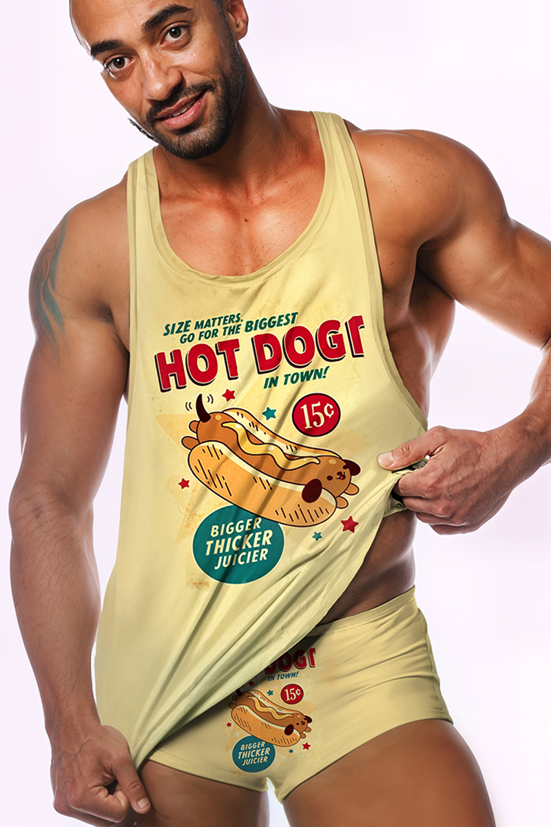 Men's Hot Dog Graphic Print Tank Top Boxer Briefs Two Piece Set