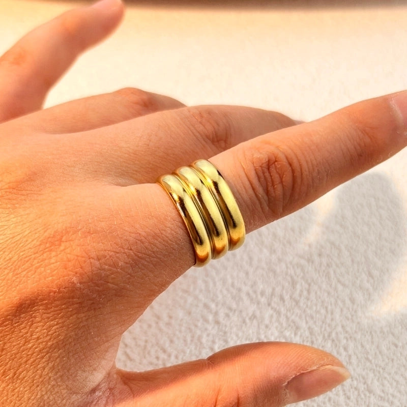 Casual Retro Classic Style Stripe 304 Stainless Steel 18K Gold Plated Mixed Metal Open Rings