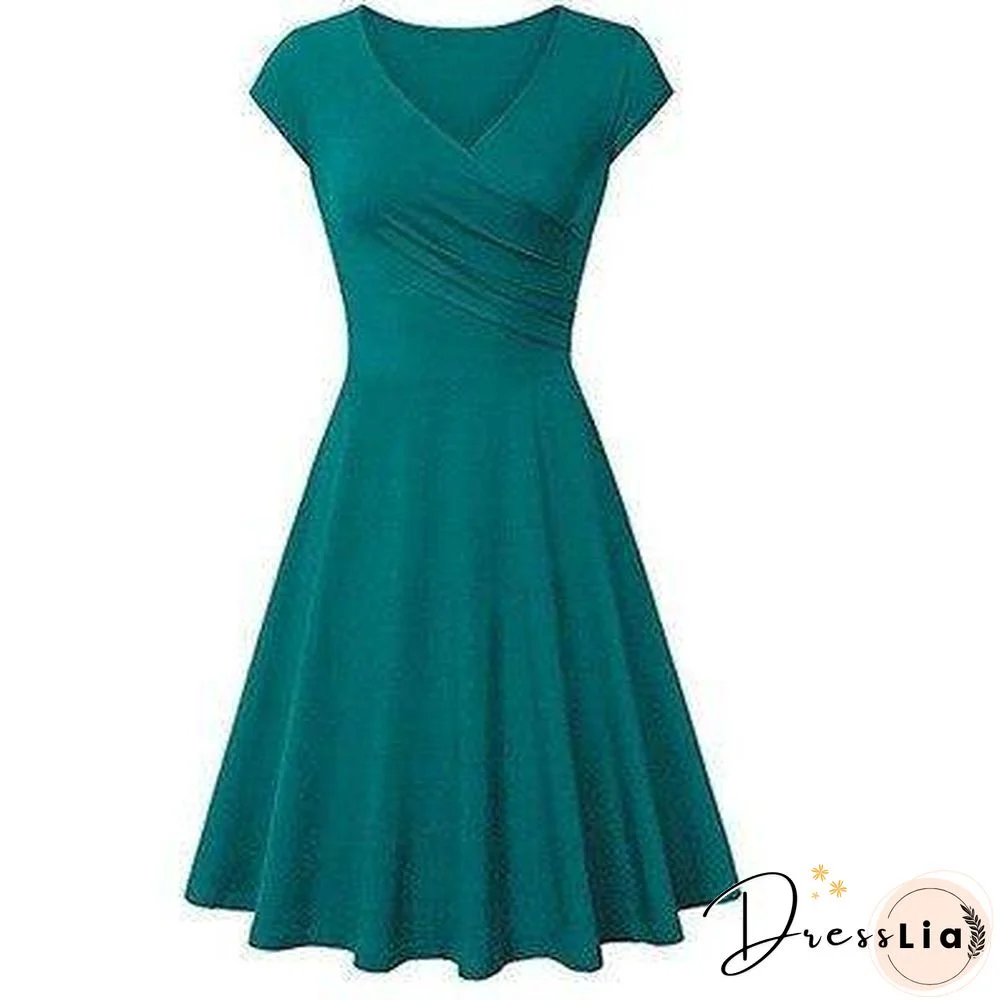 Summer Dress Women New Green 16 Colors Pleated Dresses Black Plus Size V Neck Fashion Slim Clothing Vestidos Feminina CX800