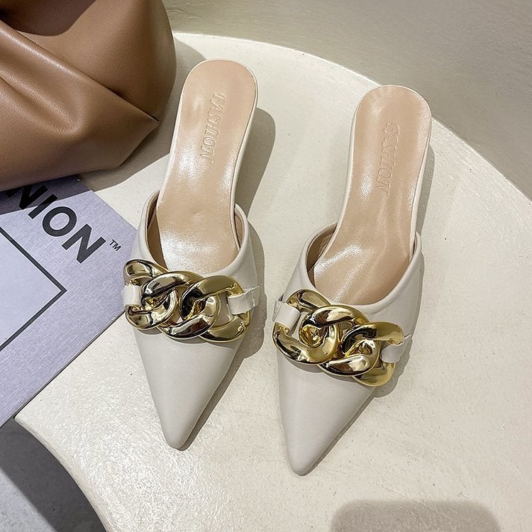 Elegant Women Summer Flip Flops Chain Pointed Toe Slippers Sandals Shoes Woman Casual Slides Mules Babouche Slippers Shoes Mujer