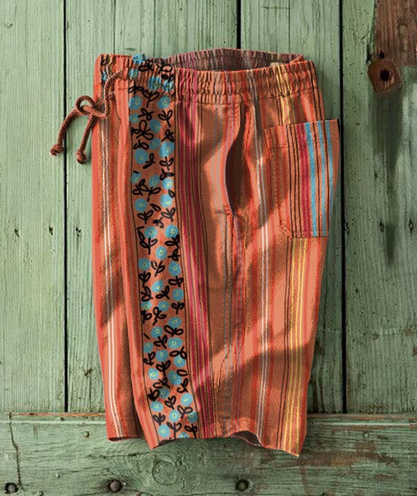 Floral Striped Printed Vintage Pocket   Shorts Pants