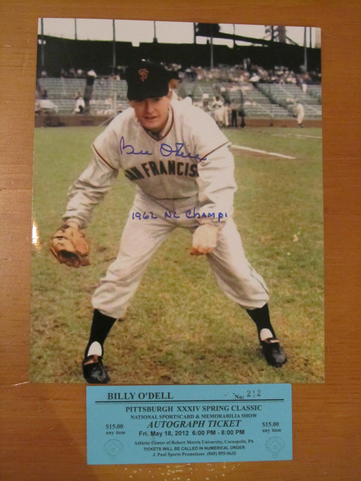 Bill O'Dell signed 8x10 Photo Poster painting 1962 NL Champ inscription SF Giants autograph