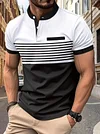 Men's Striped Stand Collar Short Sleeve POLO Shirt