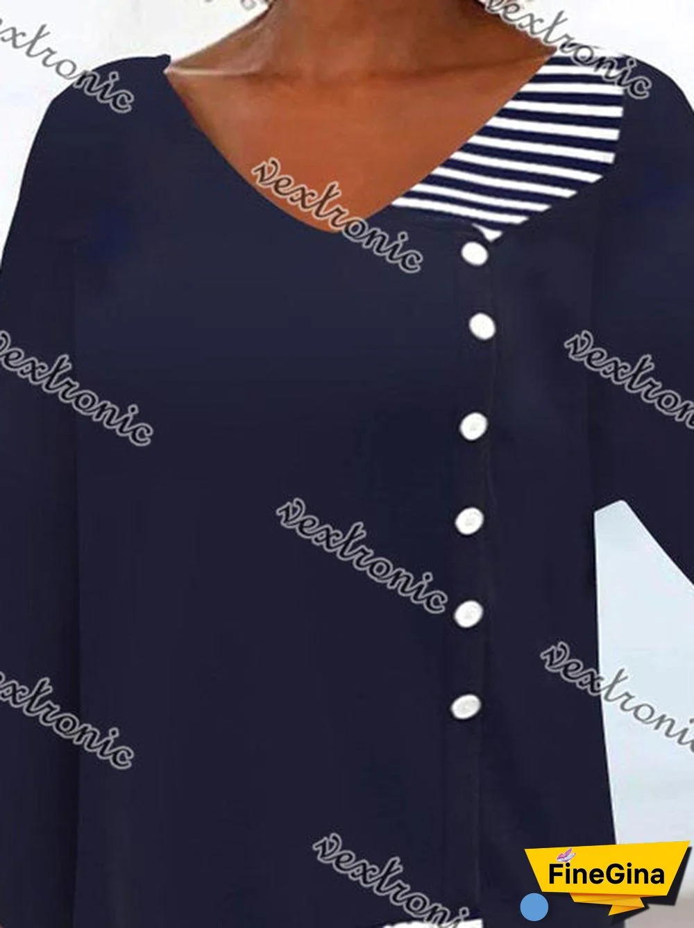 Women Asymmetrical 3/4 Sleeve V-neck Striped Stitching Top Dress