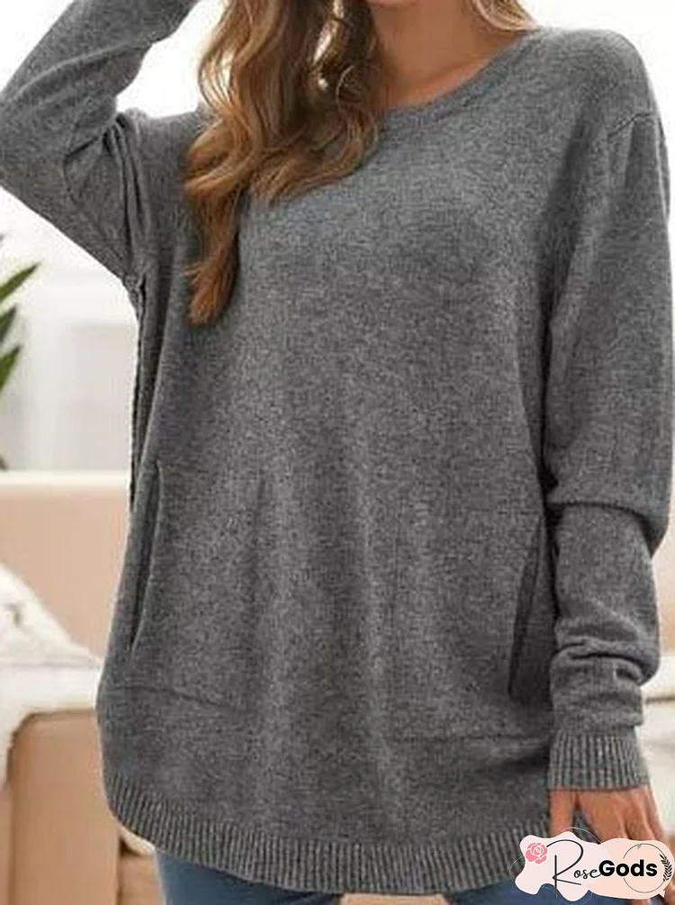 Casual Winter Solid Crew Neck High Elasticity Daily Long Sleeve Regular Off Shoulder Sleeve Sweater For Women
