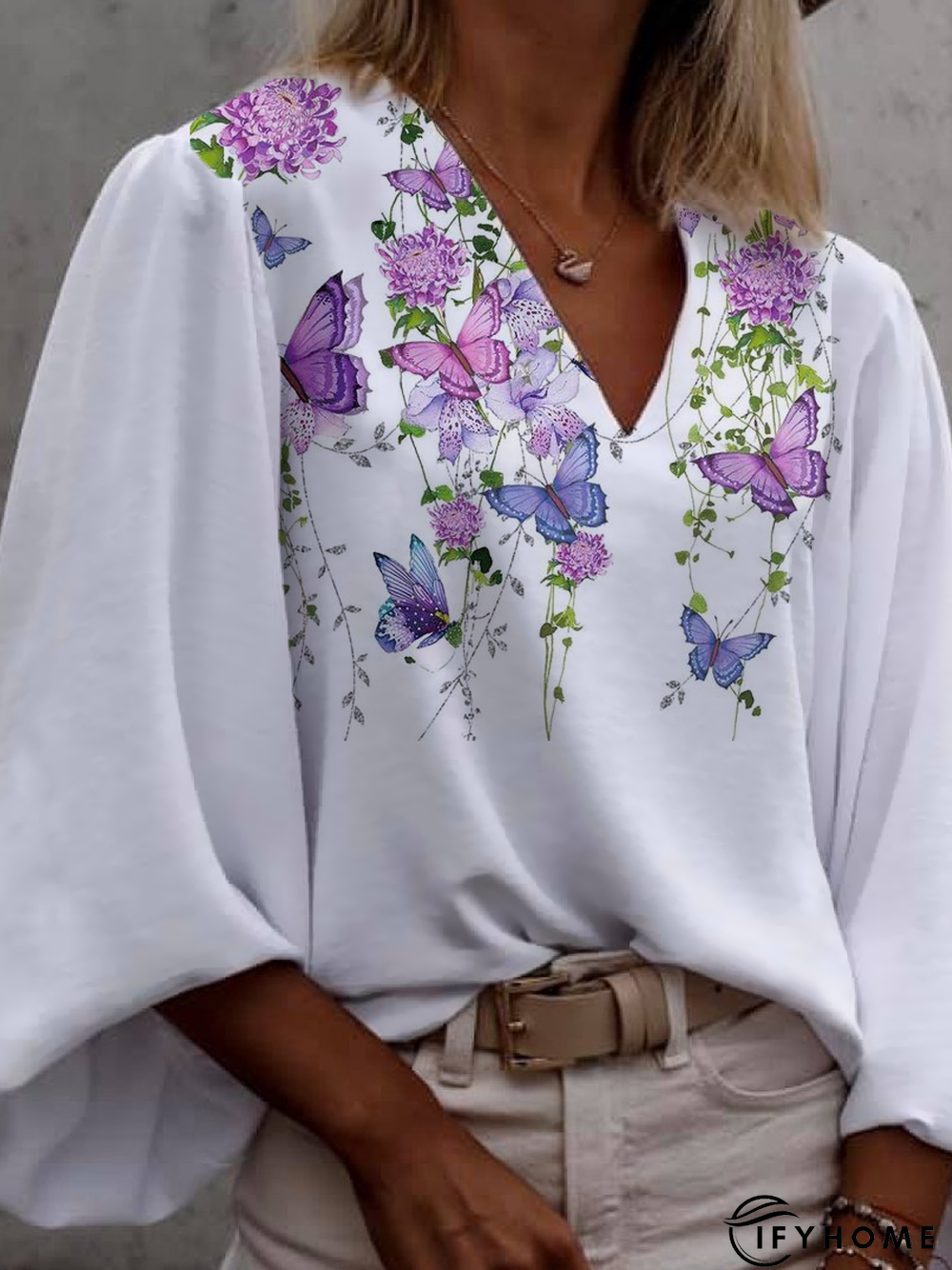 V Neck Butterfly Casual Top | IFYHOME