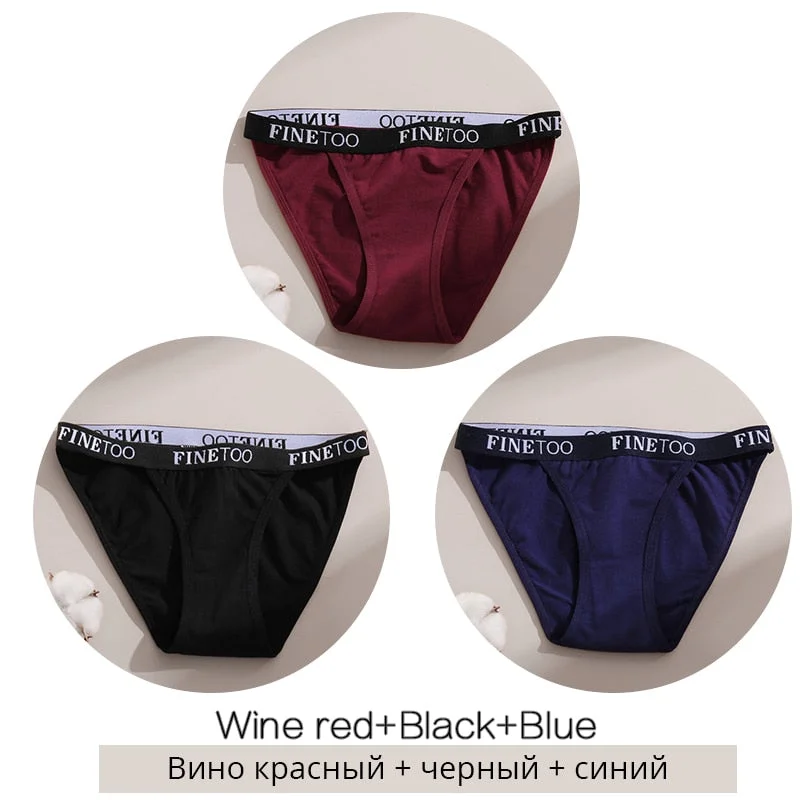 FINETOO 3Pcs/set Cotton Briefs Women Low-rise Panties M-XL Ladies Underwear Sexy Letter Belt Underpants Comfortable Lingerie New