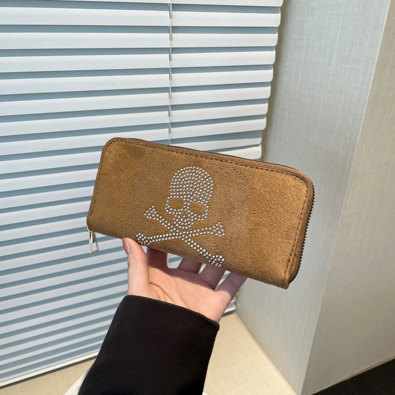 Brown Black Suede Skull Square Clutches