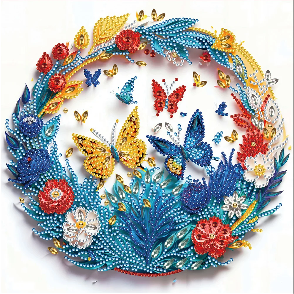 Special-shaped Partial Diamond Painting Diamond Painting - Flower Butterfly(30*30cm)