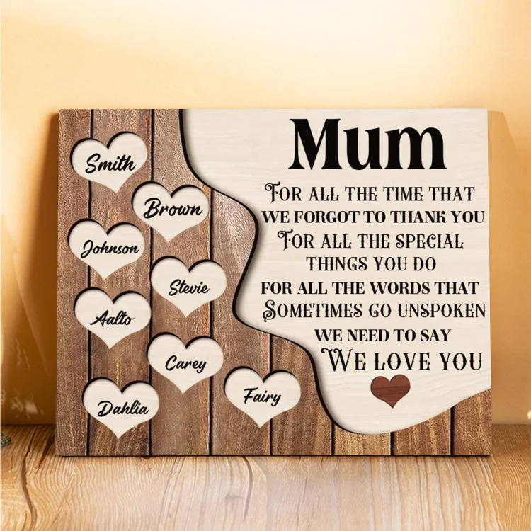 8 Names-Personalized Mum Wooden Frame Custom Names Home Decoration for Mother