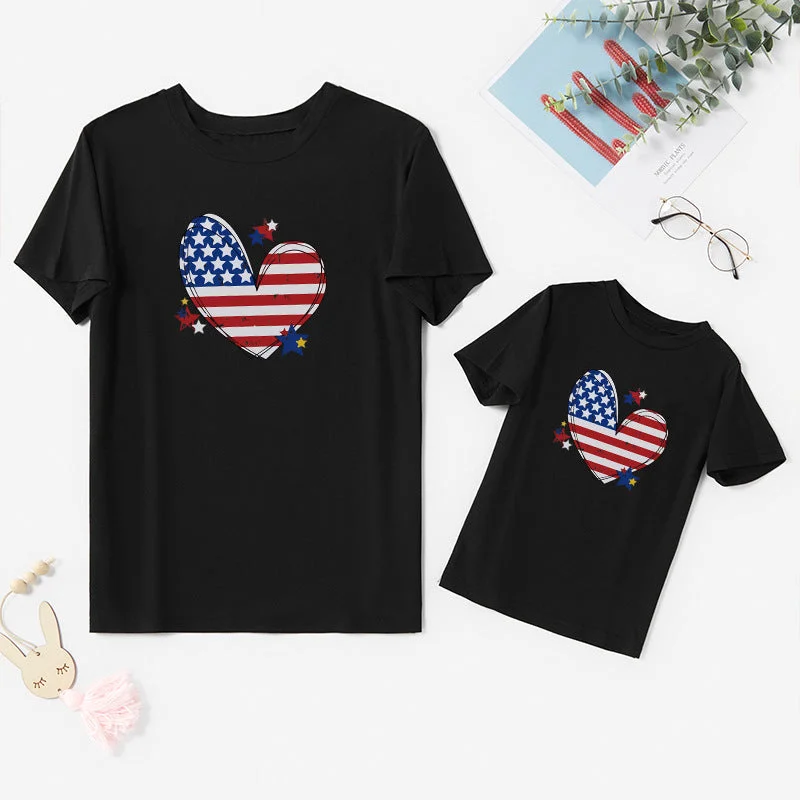 Mommy and Me Flag Heart Parent-child T-shirt