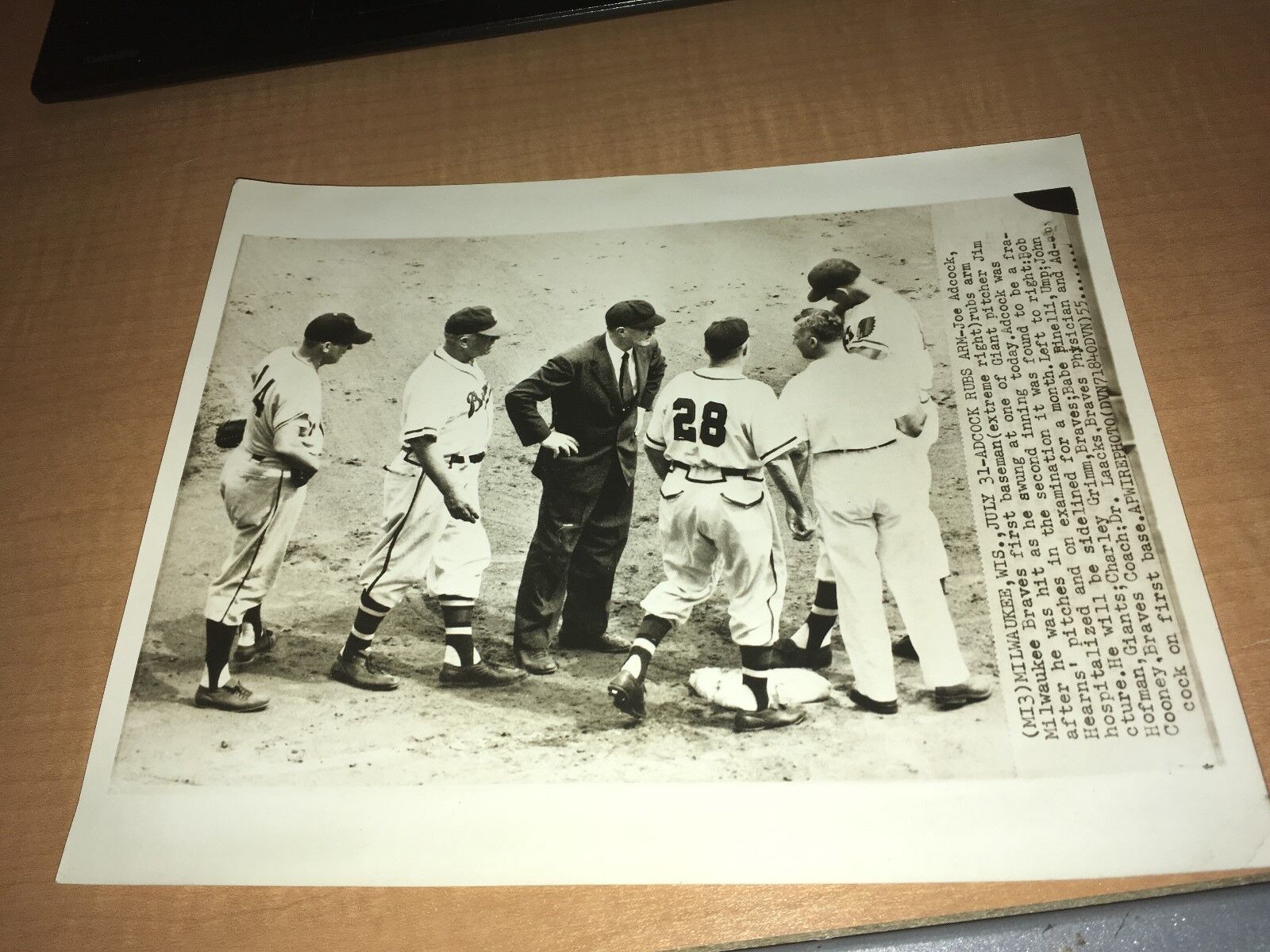 Milwaukee Braves Joe Adcock vs. New York Giants 1955 AP Wire Photo Poster painting