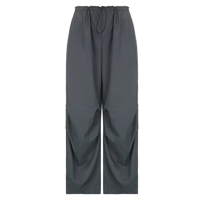 Churchf Street Y2K Gray Sweatpants Harajuku Fashion Korean Drawstring Waist Wide Leg Pants Retro Basic Loose Straight Trouser