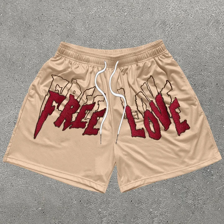 Free Love Print Mesh Shorts