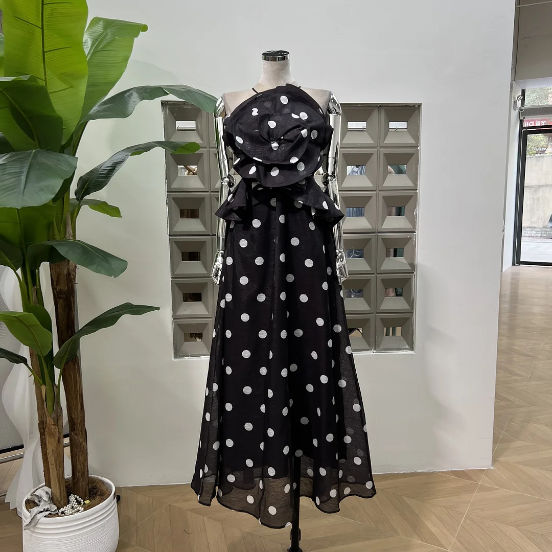 Zingj Australia's Rich Family Famous Light Luxury Sexy Temperament Wave Point Silk Flowers Holiday Windy Slings Slings Long Skirts