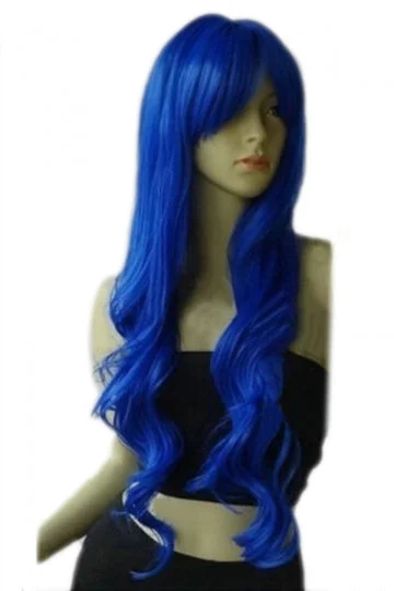 Blue Classic Womens Long and Curly Hair Wig-elleschic
