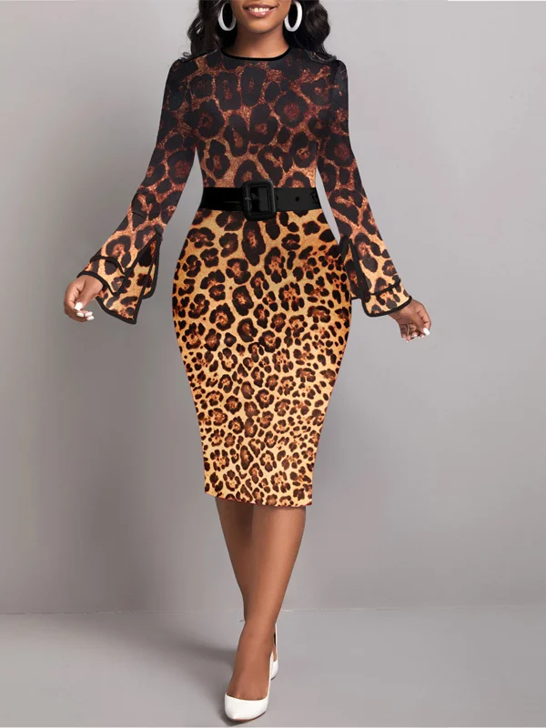 Contrast Trim Leopard Print Sheath Dress