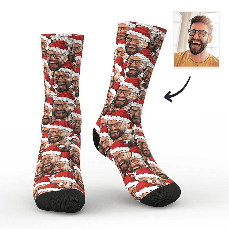 Custom Face Mash Santa Hat Socks