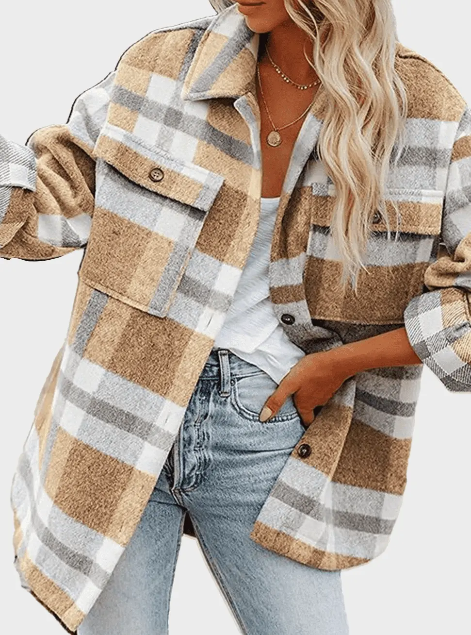  thdmladies Grid Button Shirt Jacket thedmladies