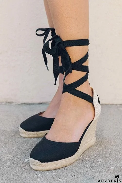 High Heel Platform Lace up Wedge