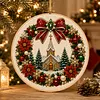 Red Christmas Church Wreath 14CT Stamped Cross Stitch 40*40cm/15.75*15.75in tapestrymarket