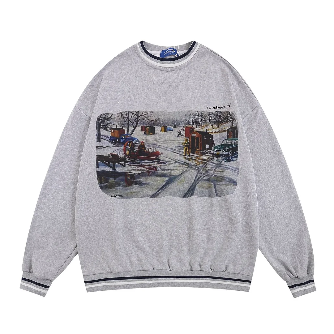 American Retro Fun Printed Round Neck Long-sleeved Sweatshirt、、URBENIE