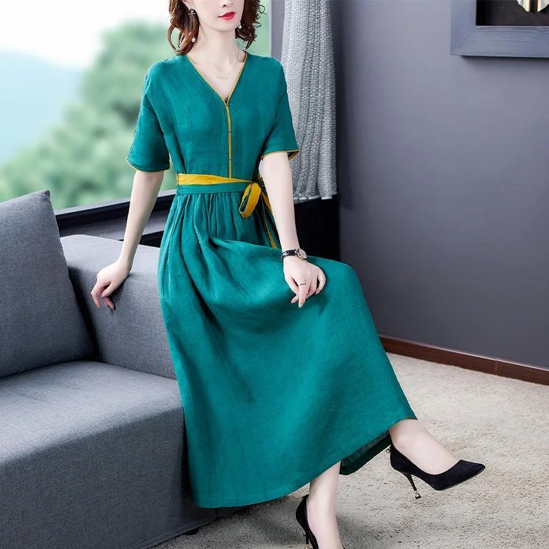 Retro ethnic style female slim slim summer temperament dress