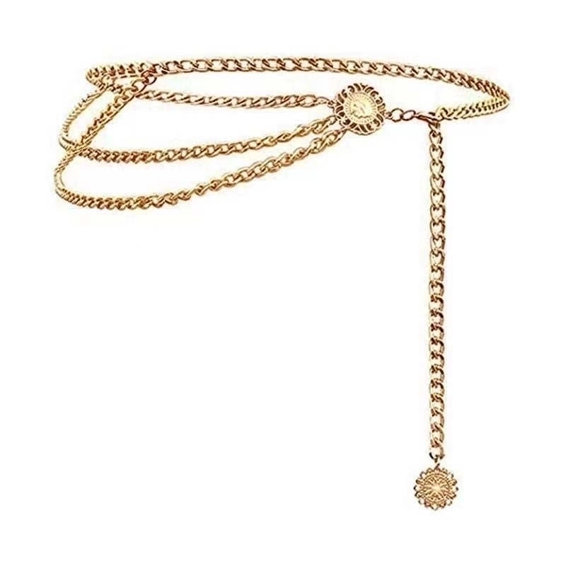 Ethnic Style Round Star Imitation Pearl Metal Tassel Women's Chain Belts3