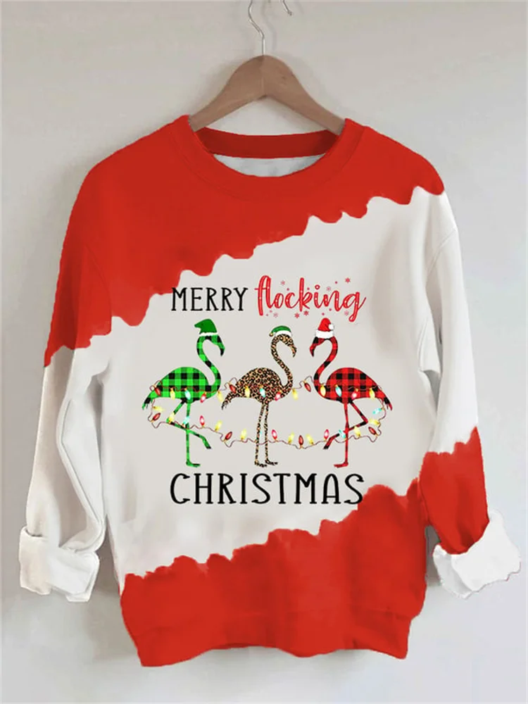 Merry Christmas Flamingo Fun Tie Dye Sweatshirt