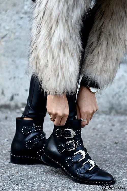 Rivets Velvet Ankle Boots