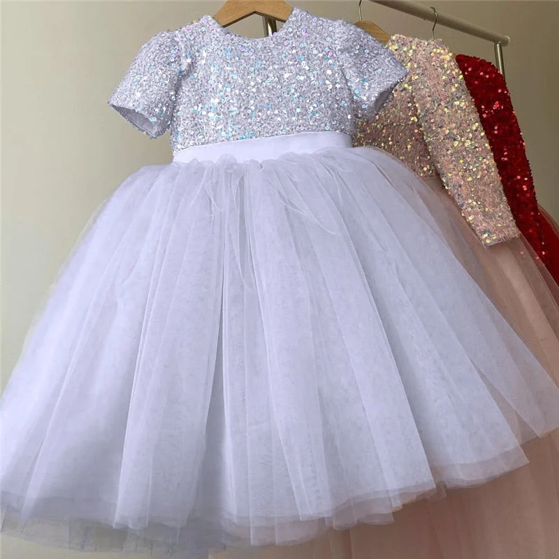 Summer Girl Dress Birthday Party Princess Dress Baby Kids Clothes Children Sequins Gown Tutu Tulle Flower Girl Wedding Dresses