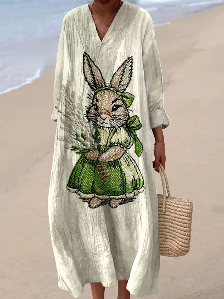 Women's Vintage Easter Cute Bunny Art Print Dress
