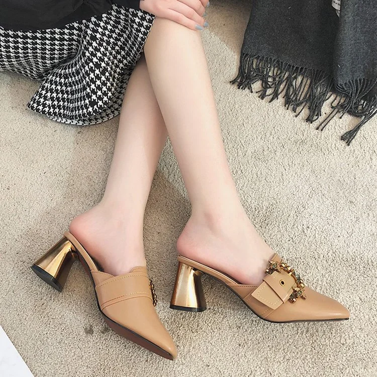 Breakj Slippers Women Wear The New Korean Version Of Fashion Baotou Diamond Thick Heels Muller Shoes Fashion Flip-Flops In Spring And Summer 2024