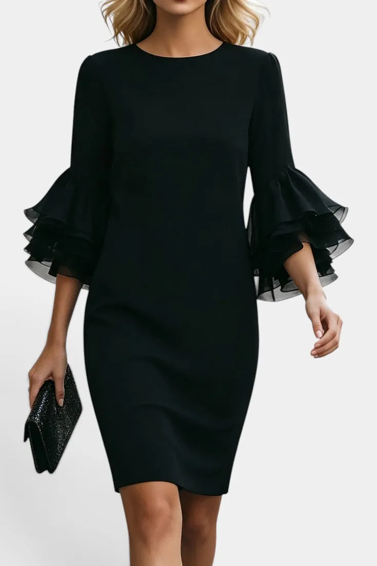 Ruffled Sleeve Sheath Dress with Bell Cuffs