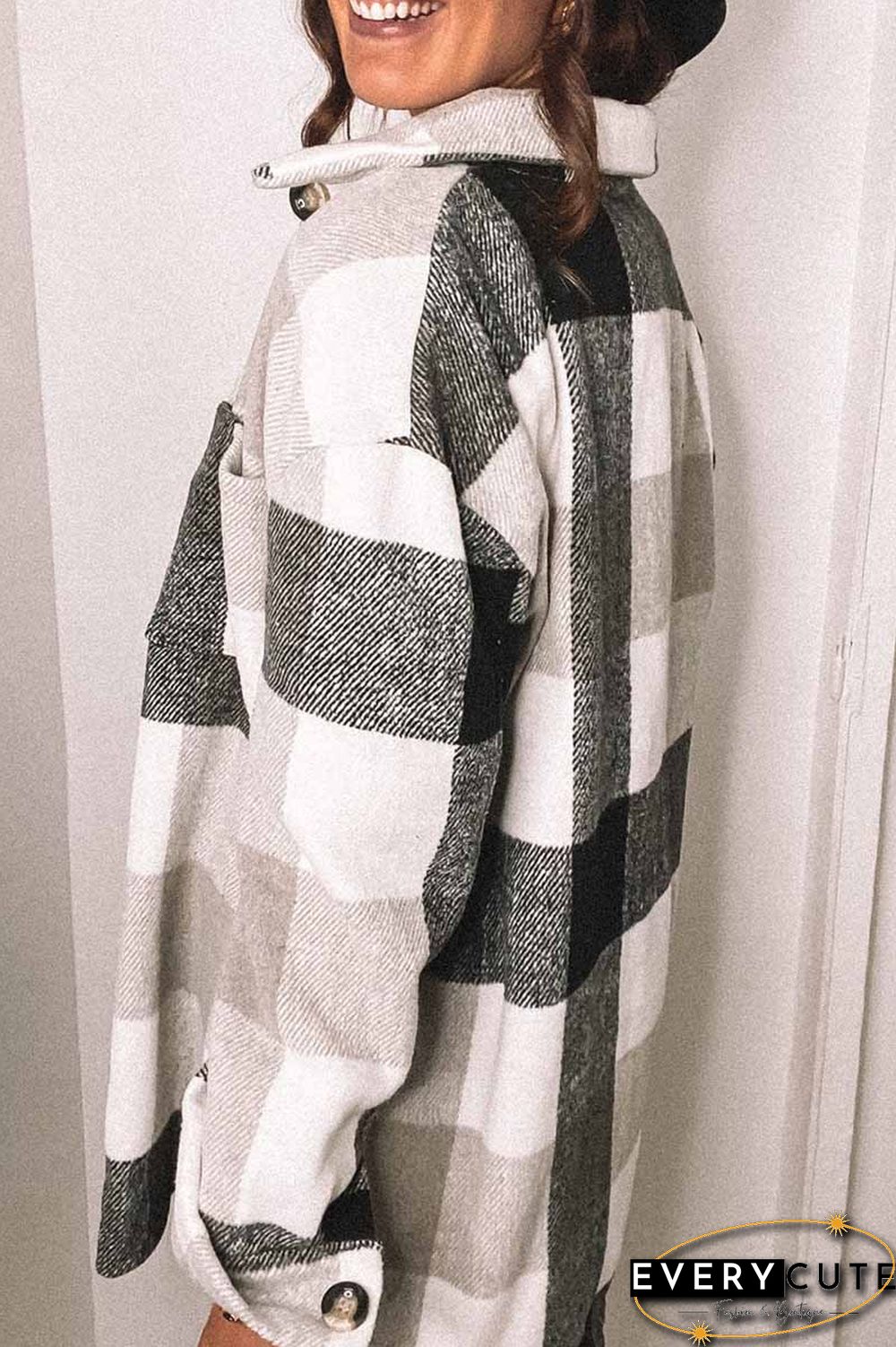 Fashion Lapel Loose Plaid Jacket Tops(3 Colors)