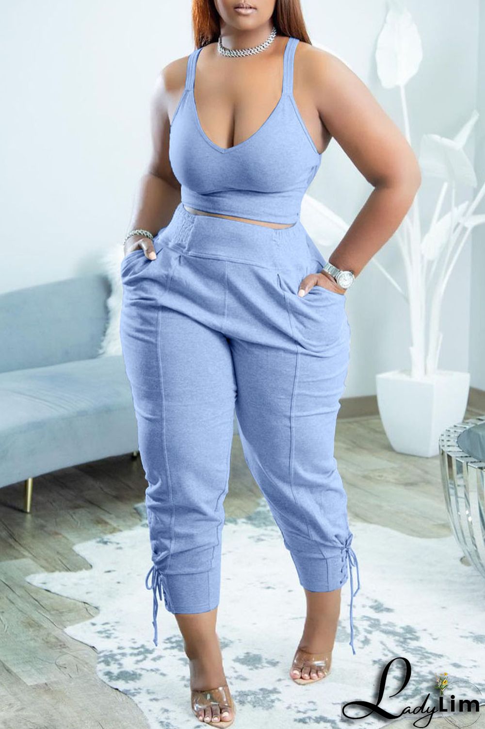 Yellow Casual Sportswear Simplicity Solid Bandage Vests Spaghetti Strap Sleeveless Two Pieces