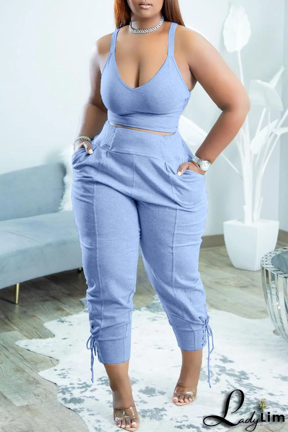 Yellow Casual Sportswear Simplicity Solid Bandage Vests Spaghetti Strap Sleeveless Two Pieces