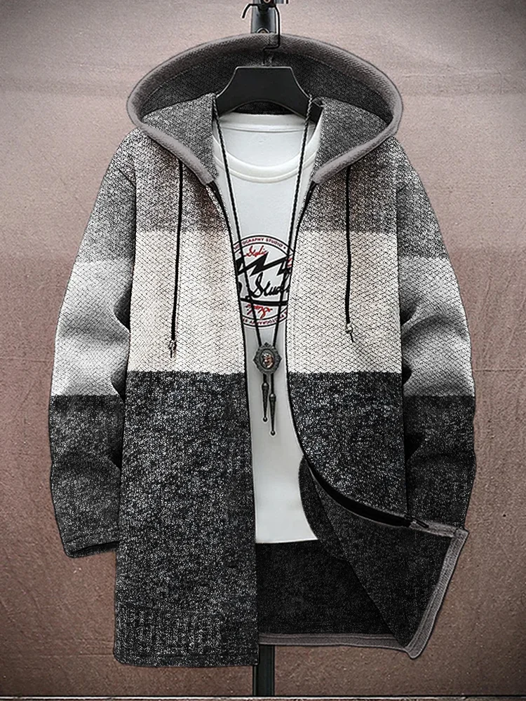 Vintage Colorblock Geometric Pattern Men's Zipper Hoodie