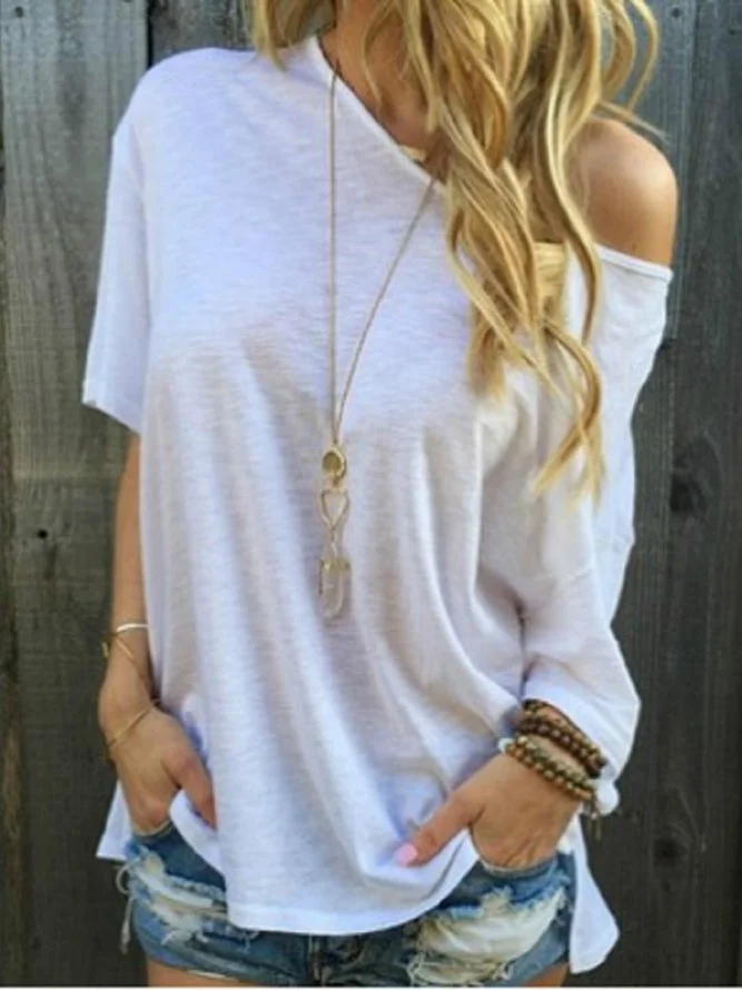 Solid Casual Short Sleeve Blouse