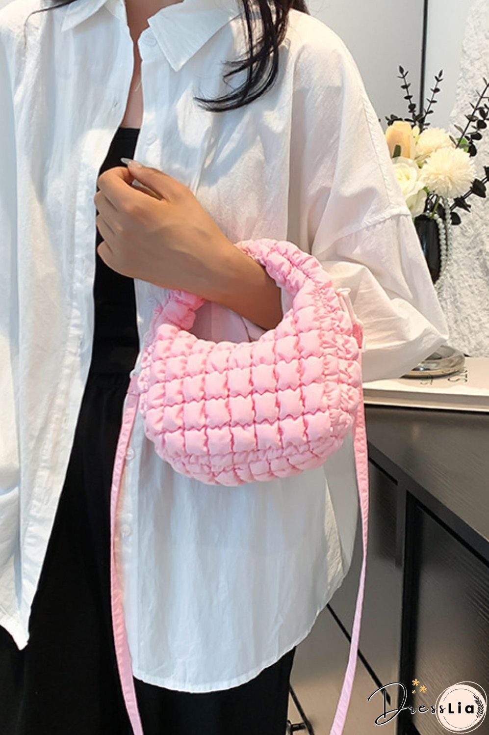 Quilted Puffy Removable Strap Crossbody Bag