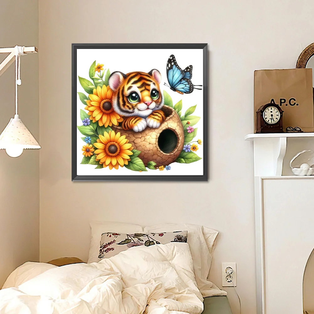 Diamond Painting - Full Round Drill - Flower Tiger(Canvas|30*30cm)