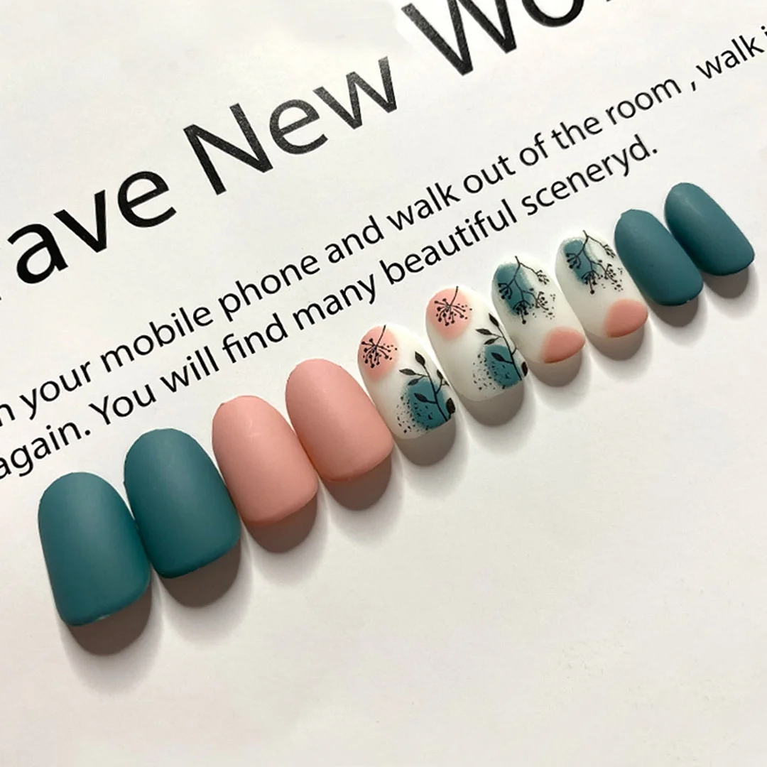 24pcs Nail tips short fake nails with designs Detachable False Nails Round Head Wearable Ballerina Nails Full Cover Nail Tips-Nail Inspo