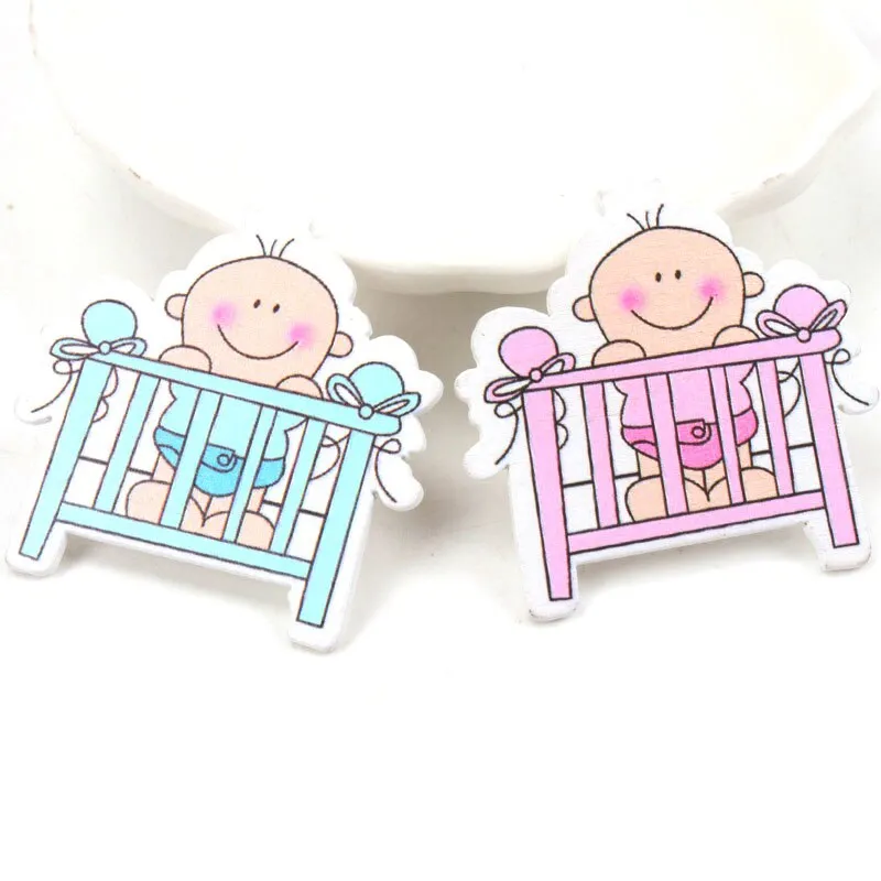 Blue/Pink Baby Series Pattern Scrapbooking Craft DIY Wood For Handmade Sewing Home Kids Birthdays Party Decorations 20pcs 35mm