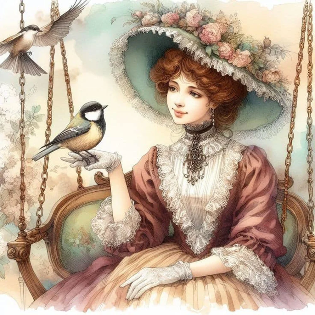 Diamond Painting - Full Round Drill - Swing Lady(Canvas|30*30cm)