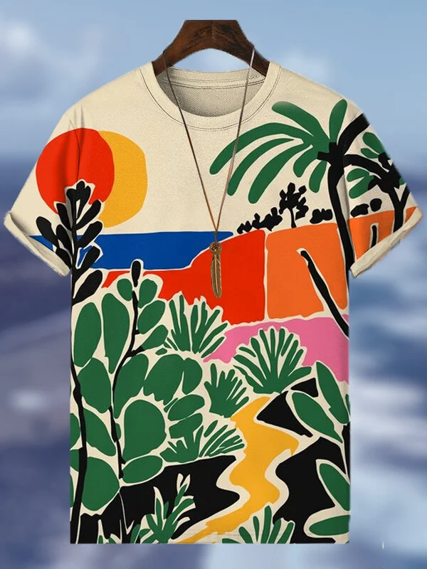 Men's Vacation Style Colorblock Art Print Casual T-Shirt