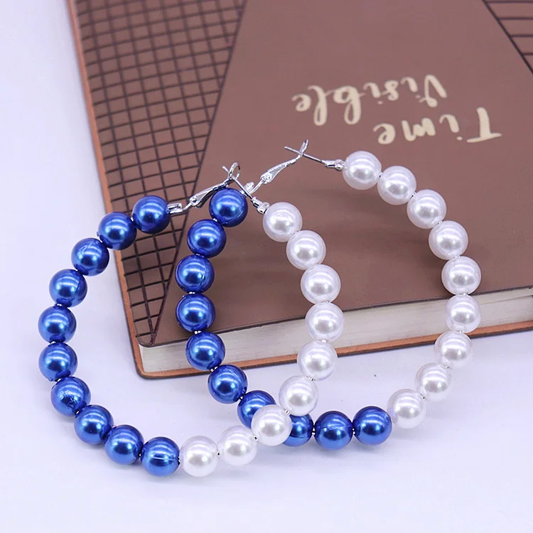 Customize Design Quality Stylish White Blue Imitation Pearl Lady Service Label Sorority Club Life ZETA Earrings
