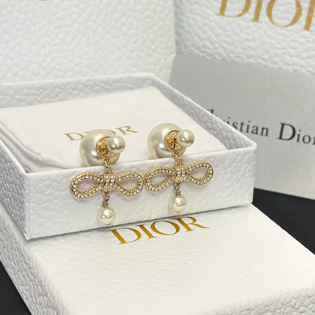 Dior Bow Pearl Earrings